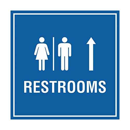 Panneau flèche Bleu Square Restrooms Up en taille M pour signalisation intérieure