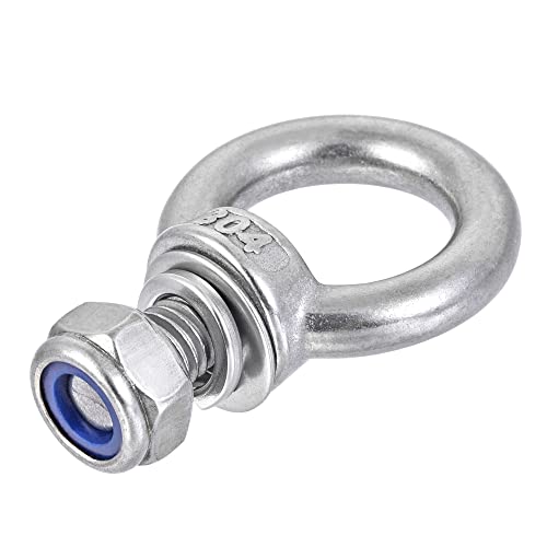Image of uxcell Lifting Eye Bolt M10 x 18mm Male Thread with Hex Screw Nut Gasket Flat Washer for Hanging Securing Chain Wire Rope, 304 Stainless Steel, 6 Sets