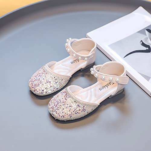 sfdgfhyf Casual Shoes for Toddler Summer Girls Sandals Flat Bottom Round Toe Lightweight Breathable Sequins Pearl Hook3