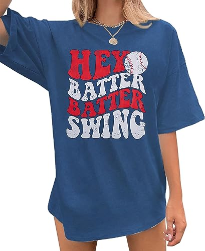 Baseball Mom Shirt Womens Baseball Shirts Oversized Hey Batter Batter Swing Graphic Tee Ballpark Gift Short Sleeve Tops