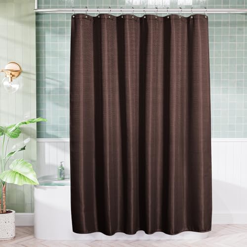 Image of AmazerBath Brown Shower Curtain Waffle Textured, Fabric Shower Curtain Thick Heavy Duty 240GSM Hotel Quality Bathroom Shower Curtains, 72 x 72 Inches