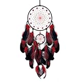 SOYUZU Red and Black Dream Catcher Wall Decor Feather Dream Catchers with Luminous Bead Handmade Dreamcatcher Wall Hanging Ornament for Bedroom Living Room Home Decor