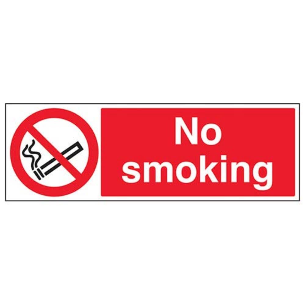 VSafety No Smoking Prohibition Sign - Landscape - 300mm x 100mm - 2mm Rigid Plastic