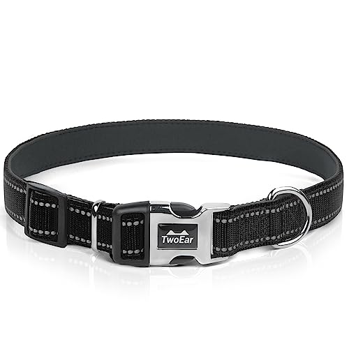 TwoEar Dog Collar with Metal Buckle, Soft Neoprene Padded Breathable Nylon Pet Collar Heavy Duty Dog Collar, Adjustable Reflective Dog Collars for Sma