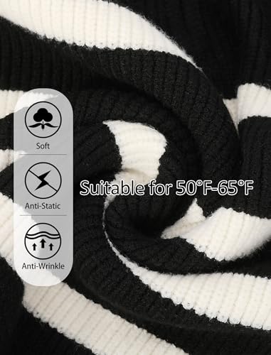 EXARUS Girls Striped/Solid Sweaters Relaxed Fit Kids Quarter Zip Casual Warm Long Sleeve Knit Tops Teen 6-12Y2