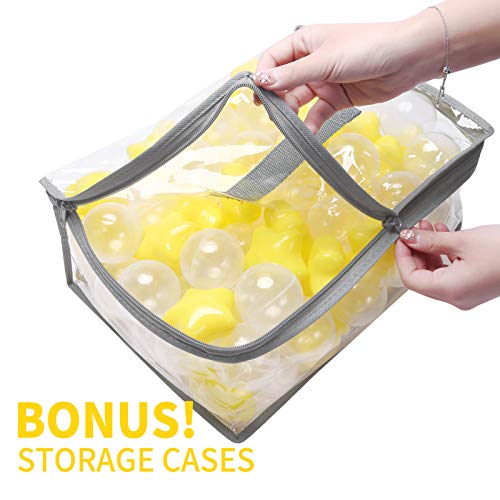 N+A Ball Pit Balls with Stars - Macaron Balls for Filling Ball Pit, Play Tent Playpen Baby Playhouse, 100 Balls, Color Yellow and Transparent