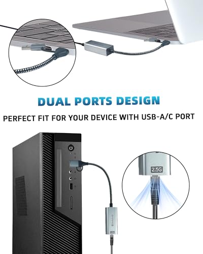 Image of USB A /C to Ethernet Adapter,Ethernet to USB,USBA to RJ45 for Nintendo Switch 2,Gigabit Ethernet Adapter, LAN Network for Laptop, MacBook,Chromebook,Surface, Desktop,PC and More (USB A+C 2.5G)