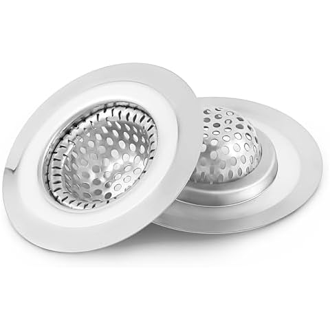 CORNERJOY 2PCS Bathroom Sink Drain Strainer Cover - 2.19 inch Shower Drain Hair Catcher, Stainless Steel Sink Strainer Filter Basket for Wash Basin Sink, Utility, Slop, Laundry, RV and Lavatory Cover