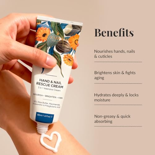 Image of LuxaDerme Hand & Nail Rescue Cream for Dry & Rough Hands | Korean Hand Cream with 10% Shea Butter & 2% Niacinamide | Repairs Dryness, Strengthens Nails & Cuticles | Deeply Nourishes & Softens Hands I Vegan Skincare for Men & Women | 50ml