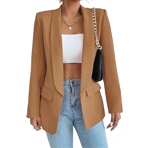 LIAOPUFUS Femme Blazer Slim Fit Elégant à Manches Longues Costume à Revers Business Veste de Costume Tailleur Bureau d'affaires avec Poches Couleur Variétée(XL,Jaune Gingembre)