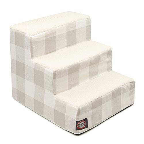 Majestic Pet 3 Step Portable Dog Stairs for Small Dogs to get on Bed Supports 250 lbs or Less – Dog Steps for High Bed with Machine Washable Cover –Pet Stairs for Cats Anderson Check Light Gray