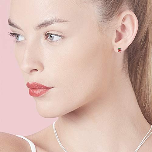 Boma Jewelry Sterling Silver Enamel Red Strawberry Fruit Stud Earrings2