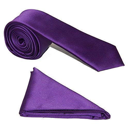 Robelli Men's Cadbury's Purple Satin 2" Slim Tie And Pocket Handkerchief Set