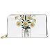Produktbild JHGFG Mode Handtasche Reißverschluss Brieftasche Gänseblümchen Glas Glas Gänseblümchen Blumen Blätter Telefon Kupplung Geldbörse Abendkupplung Blockieren Leder Brieftasche Multi Card Organizer