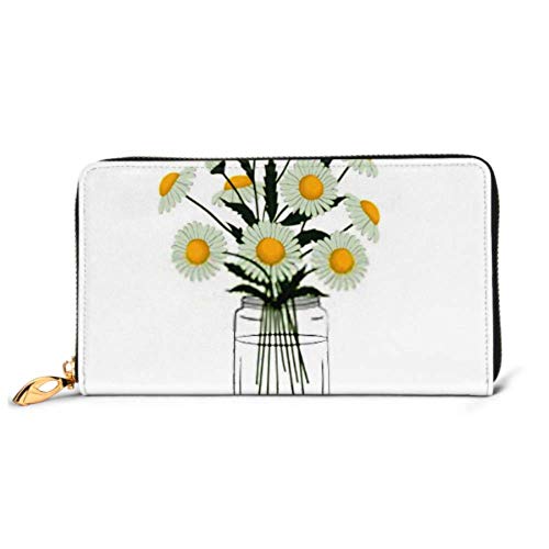 Preisvergleich Produktbild JHGFG Mode Handtasche Reißverschluss Brieftasche Gänseblümchen Glas Glas Gänseblümchen Blumen Blätter Telefon Kupplung Geldbörse Abendkupplung Blockieren Leder Brieftasche Multi Card Organizer