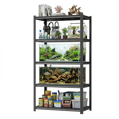 PRESTELION Aquarium Stand Fish Tank Stand 2000LBS Storage Shelves Heavy Duty Adjustable Metal Shelving Display Shelves Utility Shelf for Turtle Tank Reptile Terrarium 72 H35.4 W17.7 D Black