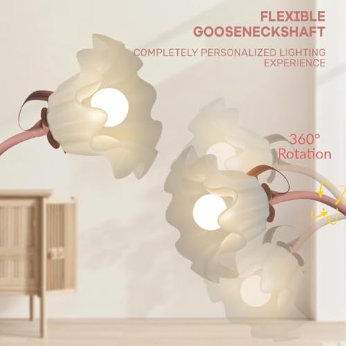 Vintage 3 Heads Flower Floor Lamp for Living Room,3 Color Modes LED Modern Corner Standing Lamp with Goosenecks, Bright Tall Cute Dimmable Lamp for Kids Reading Girls' Bedroom Office Home Decor(Pink)