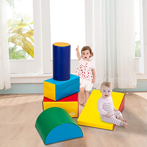 Matladin Indoor Safe Soft Foam Climber 5-Piece Sets, Beginner Toddler Climber with Slide Ramp Indoor Climbing Toys for Toddlers Kids and Children