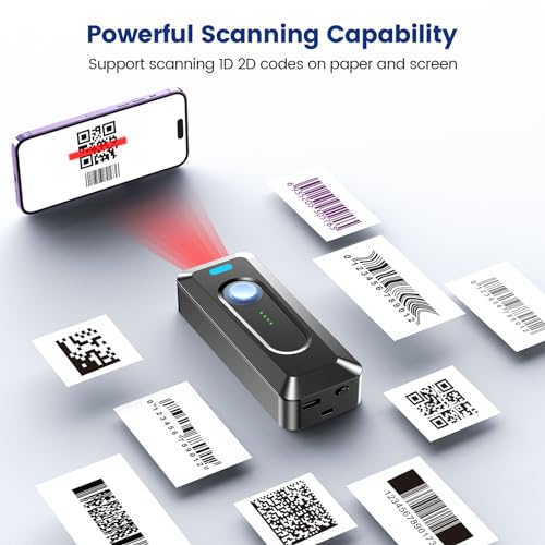 Image of Eyoyo 2D Bluetooth Barcode Scanner: Portable QR Scanner with Clip, 2000mAh Battery with Level Indicator, Mini Bar Code Reader for Library Book Inventory Compatible with iPhone, iPad, Android Phone