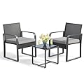 Gizoon 3 Piece Patio Bistro Set, Outdoor Wicker Furniture Sets, Modern Rattan Chair Conversation Sets with Coffee Table, for Yard, Garden, Balcony, Poolside, Grey