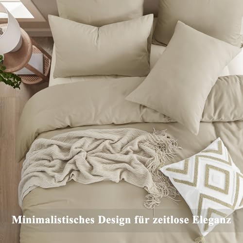 Aisbo Bettwäsche 140x200 Baumwolle Khaki- Bettwäsche-Sets Bettbezug 140x200 mit Kissenbezug 80x80 cm, Baumwollbettwäsche Set… – Ansicht 4