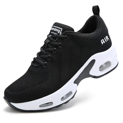 Zapatillas Mujer con Colchón de Aire Casual Sneakers Zapatillas de Correr para Mujeres Transpirables Zapatos de Ligero Running Fitness Cómodo Calzado Deportivo Negro Blanco 40 EU