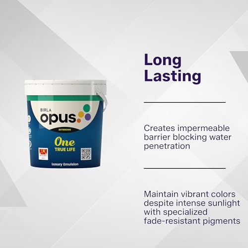 Image of Birla Opus One True Life Luxury Exterior Emulsion Paint (10L, White Colour, Rich Sheen Finish)-All Weather Protection with UV Resistant Pigments-For Outside /Outdoor walls of Home, Office