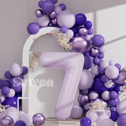 Image of SUWEN 40 Inch Light Purple Large 7 Balloon Number Big Foil Helium Lavender Number Balloons Huge Mylar 0-9 Giant Jumbo Happy 7th Birthday Party Anniversary Decorations
