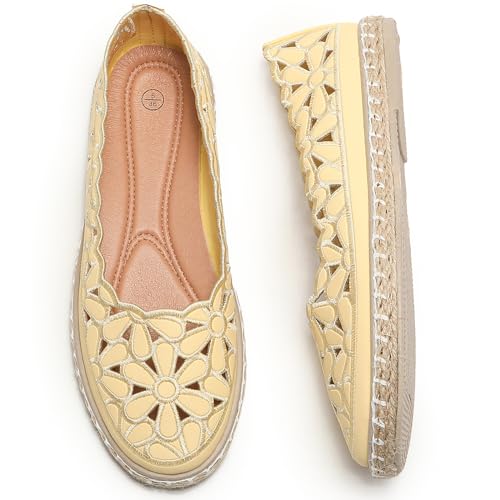 Image of HEAWISH Women's Ballet Flat Daisy Round Toe Dress Shoes Casual Slip On Rope Loafer