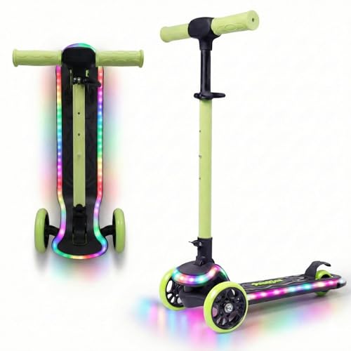 Image of STREETJAM Blinkie Kids LED Kick Scooter for 3-12 Years, LED Deck with Multiple Light Modes (1st Time in India), BIS Approved, Extra Wide Deck, Rechargeable, Up to 50 kg Load (Black with Neon Green)
