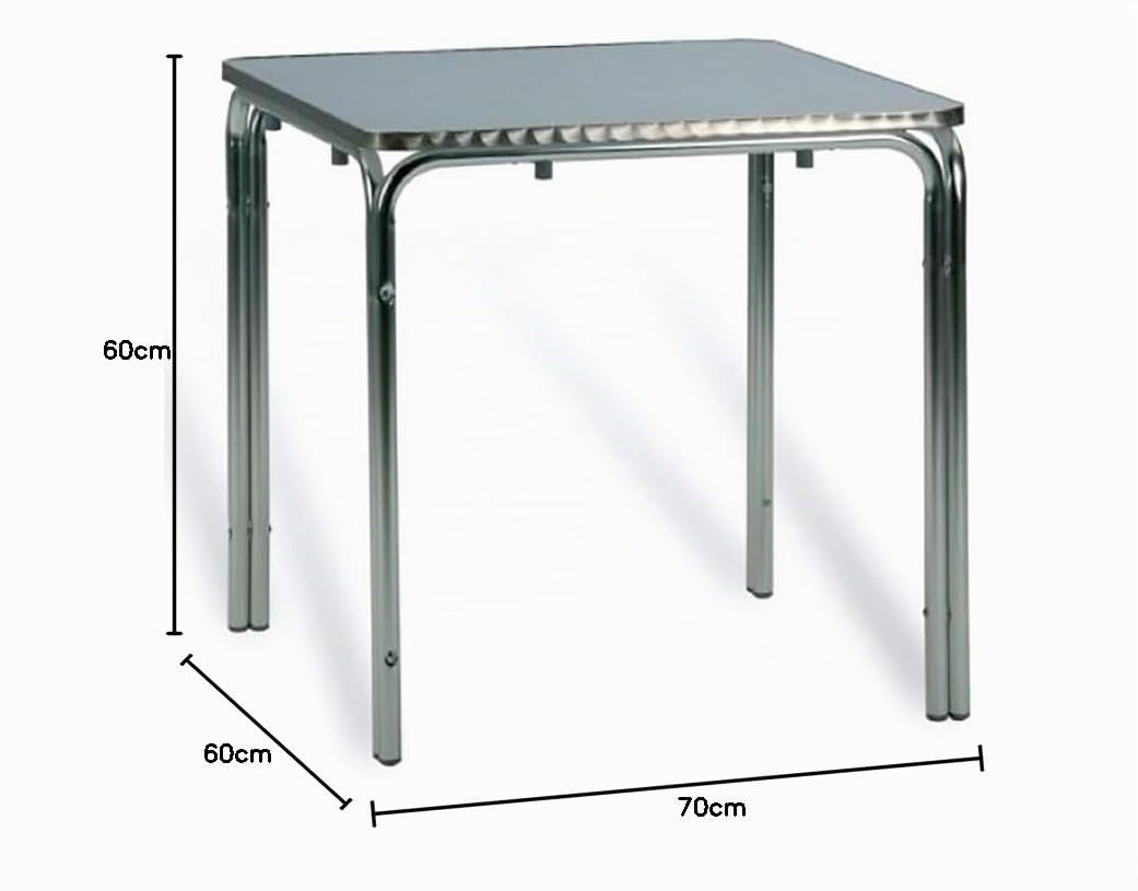 MBH - Mesa de Aluminio Apilable 60x60 cm para Hostelería, Interior y Exterior, Ideal para Bar, Restaurante y Cafetería