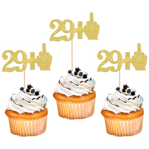 Rsstarxi 24 Pack Gold Glitter Cupcake Toppers & Picks - 30th Birthday Party Decorations for Cake