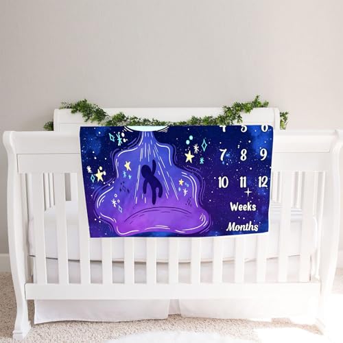 Image of UFO Baby Monthly Milestone Blanket, 48x48in Soft Flannel, Alien Round Spaceship, Newborn Mom Gifts, Baby Shower Age Growth Tracker with Bonus Maker (Purple Blue, 48x48in)