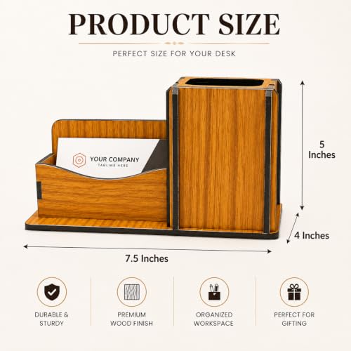 Image of Zesta Wooden Desk Organizer Pen Stand Remote Holder Card Slot | Table Accessory Office Desk Study Room | Pencil Storage Stand Stylish Workspace Decor (Nainteek, Card Holder + Pen Holder)