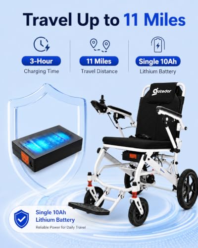 Image of Aotedor Electric Wheelchair for Adults,39 lbs Lightweight Foldable Power Wheelchair, Airline Approved,11 Miles Travel Range, 400W Brushless Motor, Portable Mobility Chair for Seniors