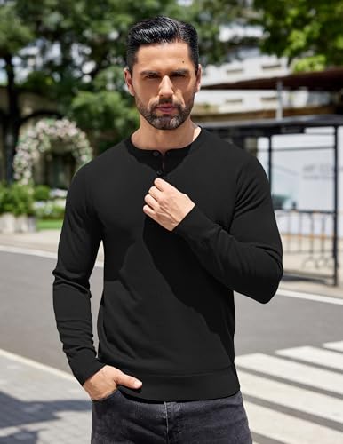 COOFANDY Mens Knit Henley T-Shirts Dress Long Sleeve Sweater Casual Collarless Quarter Button Pullover3