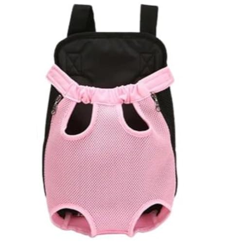 Mochila Canguru para Transporte de Cachorros e Gatos, Tecido Acolchoado e Respirável, Alças Ajustáveis, Usada tanto na Frente Quanto Nas Costas, Passeio Com Seu Pet- QH Shopp (Rosa claro, P)
