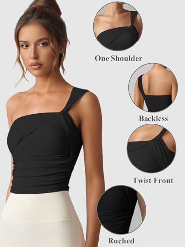 One Shoulder Tops for Women Twist Front Asymmetrical Sleeveless Casual Tank Top4
