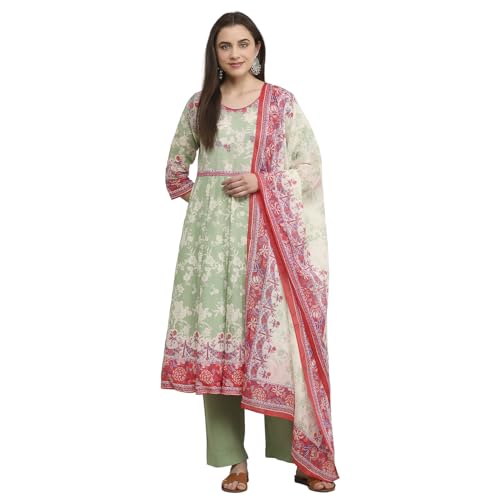 Image of BIBA Women Cotton Printed Anarkali Suit Set