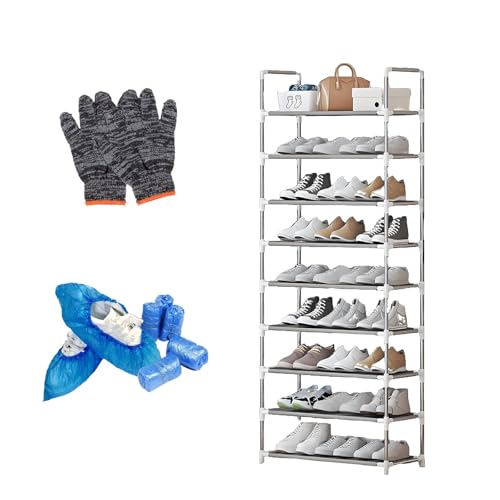 Zapatero con estantes de Tela no Tejida, Organizador de Zapatos Gris para Entrada, Estante de Almacenamiento de una Sola Mano con 50 Fundas Desechables para Zapatos (23,6 x 11,8 x