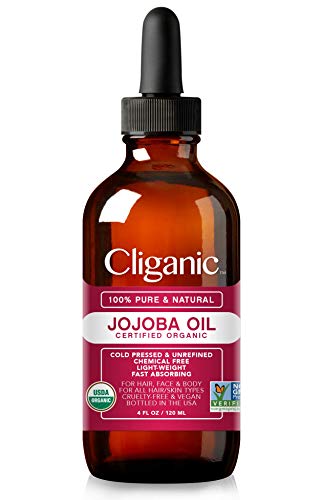 Cliganic USDA Organic Jojoba Oil, 100% Pure (4oz Large) | Natural Cold Pressed Unrefined Hexane Free Oil for Hair