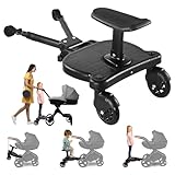 Universal Stroller Board with Detachable Seat, 2-in-1 Stroller Ride-On Board for Toddler, Fits Most Stroller Brands, Sit and Stand Stroller Attachment, Holds Up to 55 lbs for Kids Ages 3-7