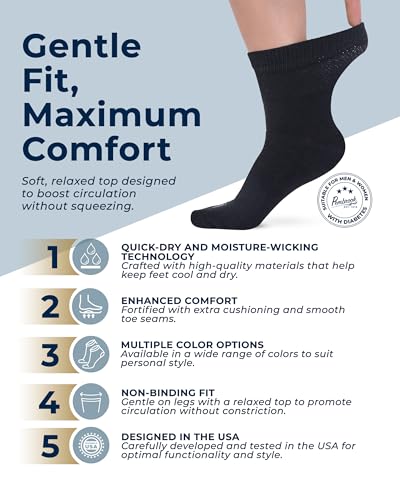 Image of Pembrook Bamboo Viscose Diabetic Socks for Women & Men - 6 Pairs | Breathable Wide Non Binding Plus Size Socks | Loose Fit