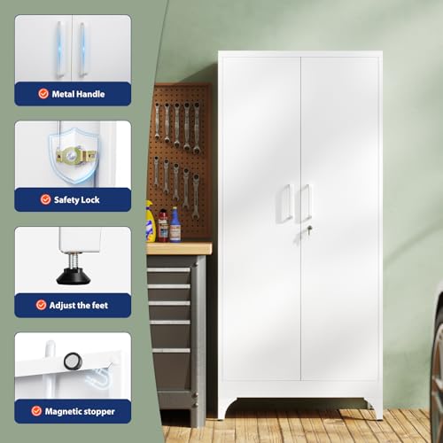 Image of Yizosh Metal Garage Storage Cabinet with 2 Doors and 4 Adjustable Shelves - 71 inch Steel Lockable File Cabinet,Locking Tool Cabinets for Home,Office,Garage,Gym,School