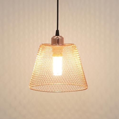 ※Dimensioni e Colore:Paralume a gabbia in metallo diametro:20cm,altezza:22cm,100cm cavo di sospensione regolabile;nero/oro/rosegold,3 colori disponibili.Paralume a gabbia in rete pieghevole da mettere ovunque per illuminare il vostro posto e come bella decorazione domestica.