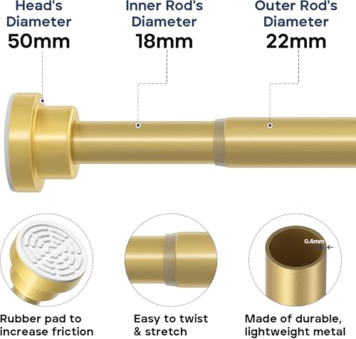 Image of JD FRESH 155 to 295 Cm Extendable Curtain Rod Holder Non-Drilling /Anti-Skid Spring Pull Rod /Stainless Steel Rust Proof Shower Curtain Rod /Window Curtain Rod / (Golden)