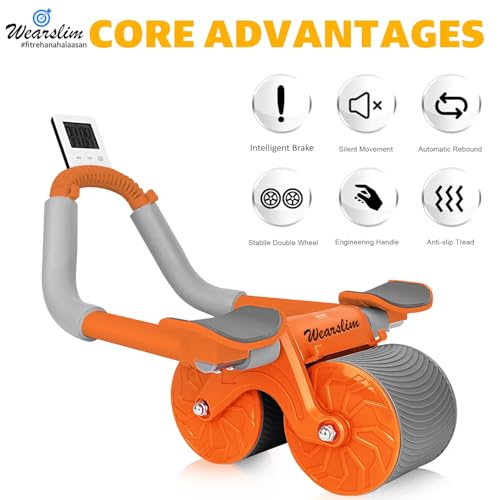 Image of Wearslim Abs Roller for Men & Women with Advanced Automatic Rebound, Strong Elbow Support, Timer, Mobile Holder & Knee Pad