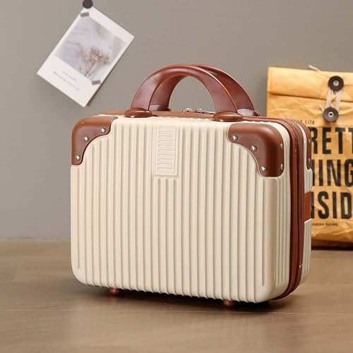 Image of Portable Hard Shell Cosmetic Travel Case, Small Travel Hand Luggage with Elastic Band, Mini ABS Carrying Makeup Case Suitcase (B-Cream..)