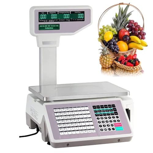 Báscula digital de código de barras, báscula digital de cálculo de precios, báscula de código de barras, báscula comercial de impresión de etiquetas de precio de 30 kg/60 lb, báscula electrónica de