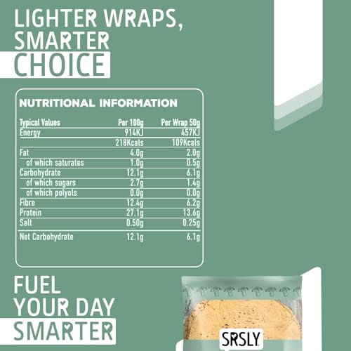 SRSLY Low Carb Protein Wraps 9" - Pack of 2 Flexible & Delicious Low Carb Tortilla - Keto-Friendly High Fibre - Freshly Made Foldable & Toastable - Wraps for Breakfast Lunch & Dinner